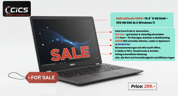 Dell Latitude 5500 -15.6"  8 GB RAM – Festplatte:256 GB SSD Windows 11                        