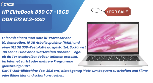 HP EliteBook 850 G7 -16 GB DDR4 3200MHz Festplatte: 512 M.2-SSD